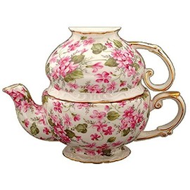 Gracie China by Coastline Imports Porcelain 3-Piece Tea Set for One, Pink/Violet