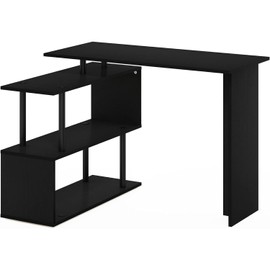 HomeStock Timeless Trends L-Shape Computer Desk with Shelves, Modern Corner Desk with Storage for Home Office, Large Gaming Workstation, Sturdy Writing Table Americano/Black/3 Tier