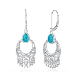 Flpruy Boho Earrings Silver 925 Women's Turquoise Earrings Vintage Jewellery Hanging Earrings for Women Girls Earrings, Sterling Silver