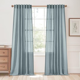 StangH Sheer Linen Curtains for Nursery, Flax Linen Light Filtering Privacy Assured Window Drapes Neutral Back Tab Semi Sheer Curtains for Living Room Bedroom, Stone Blue, W55 x L84, 2 Panels