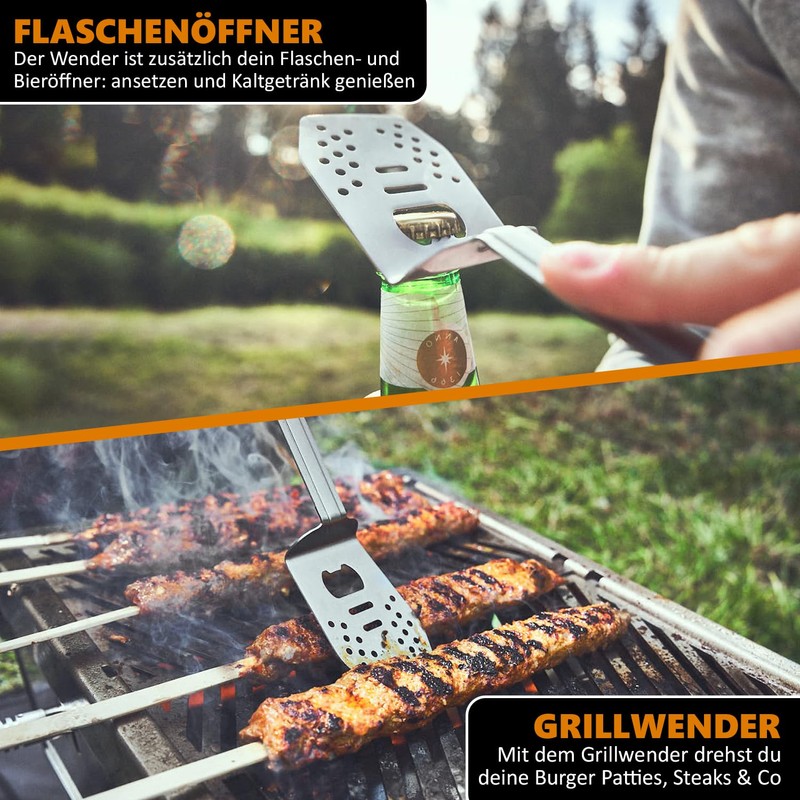 BURNHARD 4-in-1 Barbecue Utensils Multitool Including Barbecue Turner, Grill Fork,