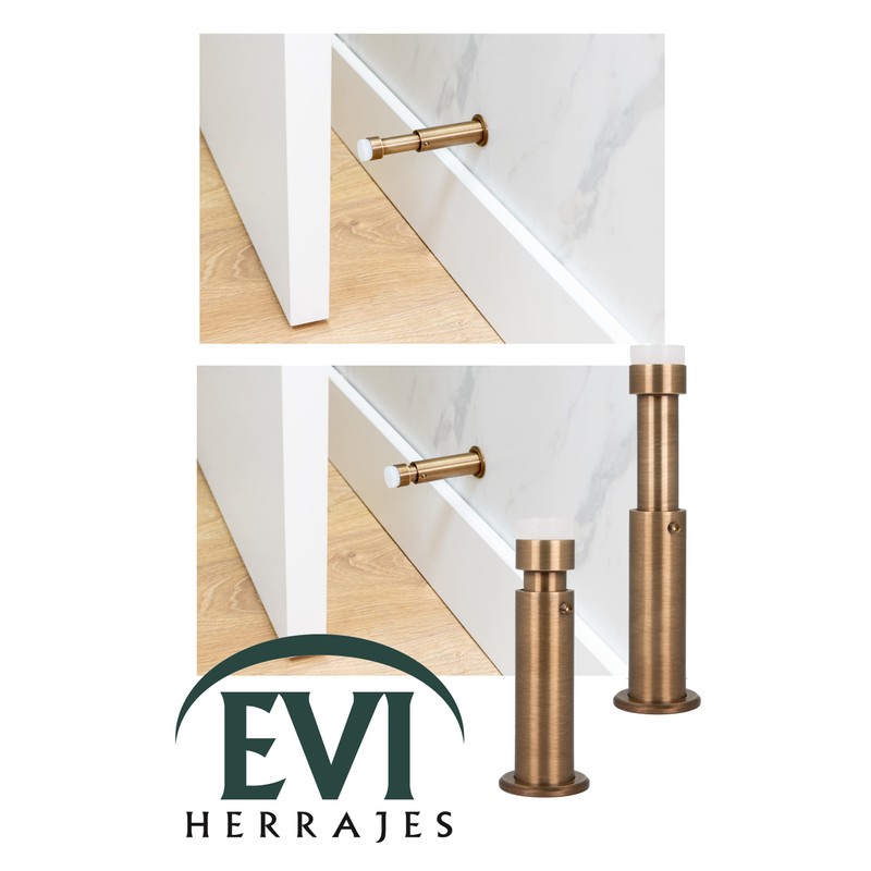 EVI HERRAJES Adjustable Brass Wall Door Stopper, Installation with Screw