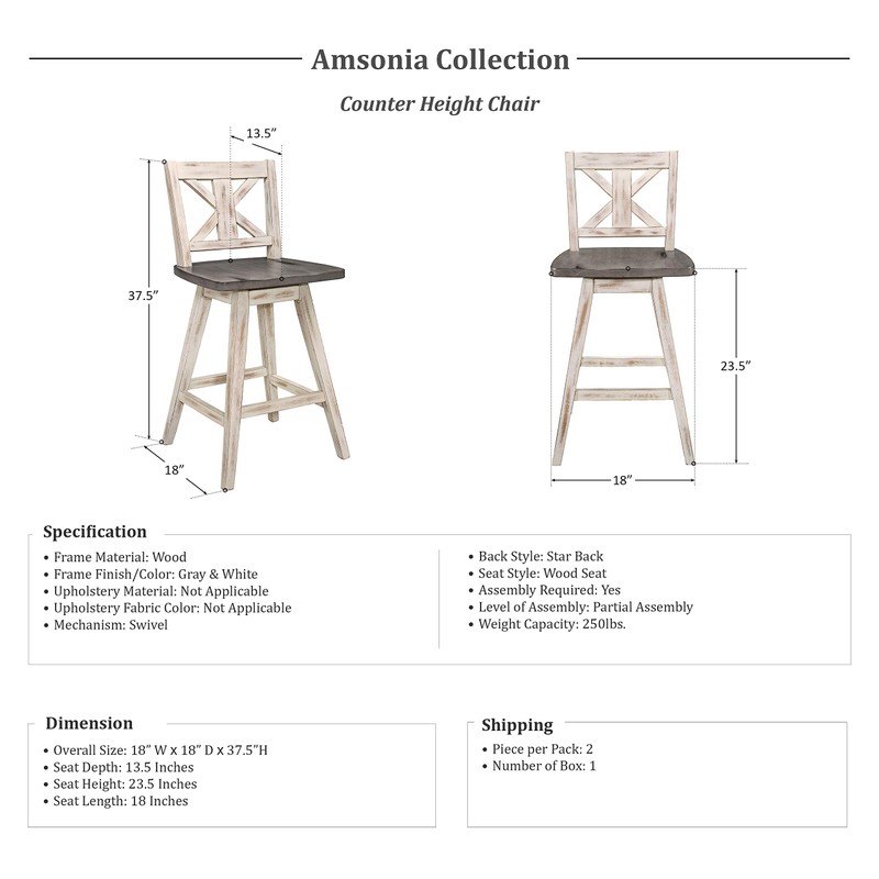 Homelegance Amsonia Counter Height Swivel Barstool (Set of 2), White