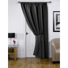Emma Barclay Cali Pencil Pleat - Woven Thermal Blackout Pencil Pleat Door Curtain in Black - Width 46" x 84"Drop (116x213cm)