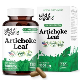Wild & Organic Artichoke Extract Capsules 500 mg - Liver & Digestive Support - Artichoke Supplement - Cynara Scolymus Leaf Powder - Vegan, No Fillers, Non-GMO - 120 Count