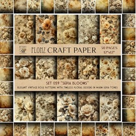 Papel de libro de recortes (30 páginas, 12 x 12 pulgadas), Sepia Blooms: elegantes patrones de rosas clásico con diseños florales atemporales en tonos sepia cálidos, FLONZ, almohadilla de papel de