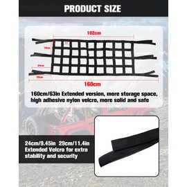 Aochuang Rear Cargo Cover Roof Hammock Mesh Netting for Jeep Wrangler JK JL TJ 1987-2024, 160 CM/ 63 in Extended Length Black Roof Storage Net