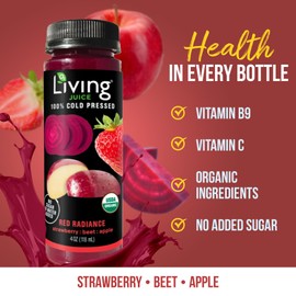 O2 Living Red Radiance Organic Juice Drink - 4oz - 8 Pack - Cold-Pressed Juice Drink with No Added Sugars or Water, Natural Sweetness from Fruits, Packed with Nutrients and Vitamins, Refreshing Taste