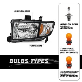 SOCKIR - For 2006-2014 Honda Ridgeline [Halogen Type w/Bulbs] OE Style Headlight Headlamp Assembly Replacement Set Driver and Passenger Side (Black Housing with Amber Reflector)