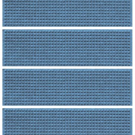 Bungalow Flooring Waterhog Stair Treads, Set of 4, 8-1/2 x 30 inches, Made in USA, Durable and Decorative Floor Covering, Indoor/Outdoor, Water-Trapping, Squares Collection, Bluestone