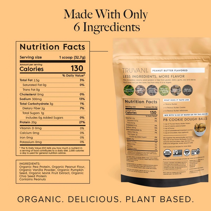 Truvani Truvani Vegan Pea Protein Powder | Peanut Butter |