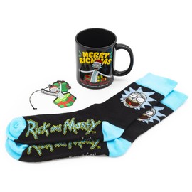 Rick and Morty Gift Set Merry Rickmas 3 Piece Mug, Crew Socks, Christmas Ornament Gift Set