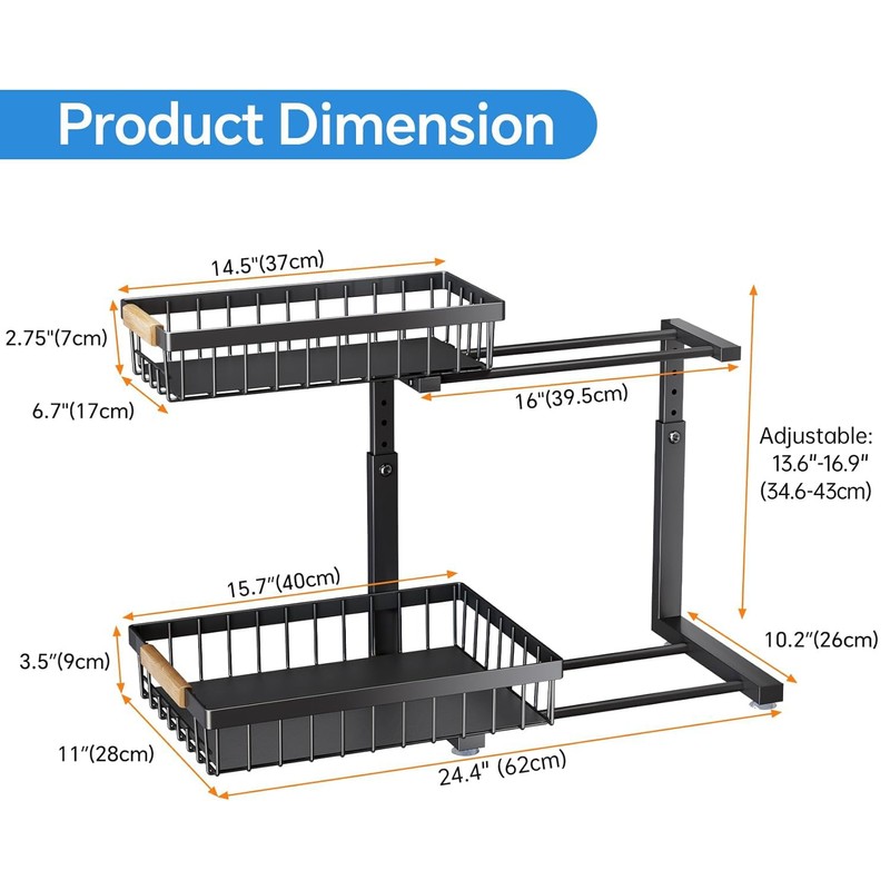 Under Sink Organizer,2 Pack Under Sink Organizers and Storage Basket,