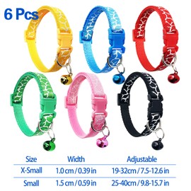 Jecikelon 6 PCS Puppy Collars Adjustable Pup Collar for Small Pet Dog Polyester Cat Collar with Bell Basic Collar for Small Dogs (Small, Crack)