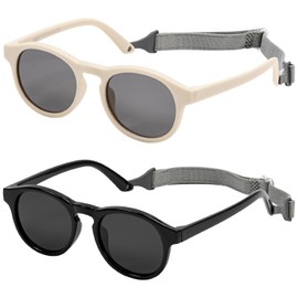 Baby Sunglasses, 2Pack Toddler Sunglasse with Strap for 3-24M, Polarized Infant Sunglasses 0-2 Year (Black+White)