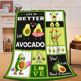 Avocado Blanket Fruit Fleece Throw Blanket Super Soft Warm Cozy Fuzzy Plush Avocados Blanket Gifts for Girls Boys Kids Room Decor 40"X50"