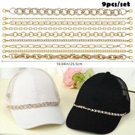 COGCHARGER 9Pcs Trucker Hat Chains Alloy Bill Decoration Assorted Styles Detachable Chains for Women Men Baseball Hat Mesh Cap Purse Accessories (Gold)