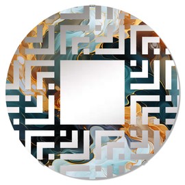 DesignQ Patterned Mystic Reverie in Marble - Marble Maze - 32 Inches - Round Decorative Wall Mirror for Bathroom, Bedroom, Entryway, Living Room, Vanity Room and Modern Décor