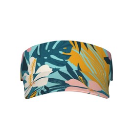 Tropical Floral Print Sports Visor, Teal and Pink Hawaiian Pattern, Adjustable Sun Hat Unisex for Sport Beach Tennis Golf Running Hiking