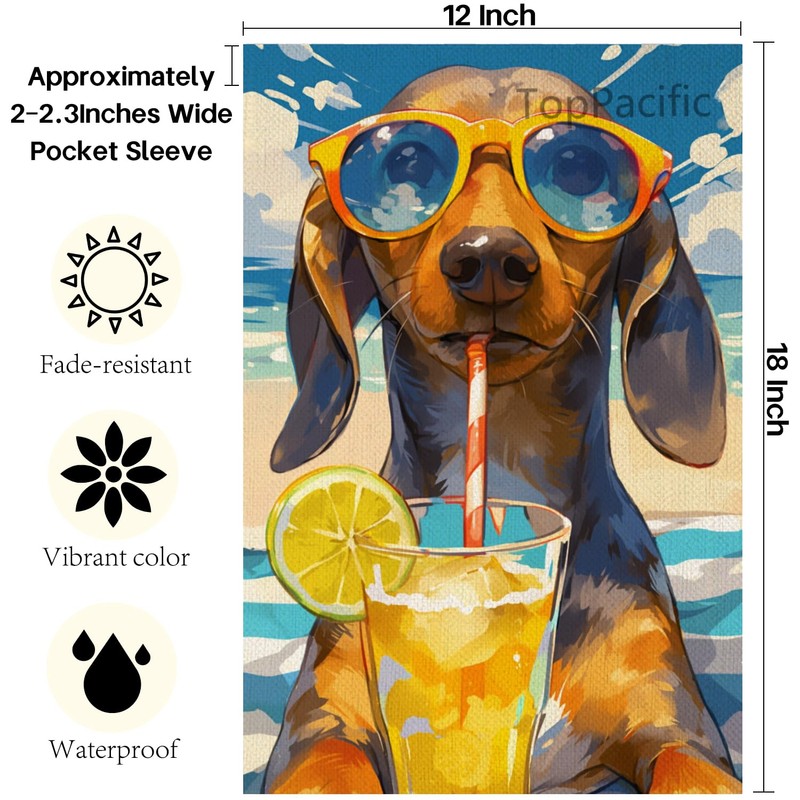 TopPacific Dachshund Garden Flag Summer Beach Garden Flag 12x18 Vertical