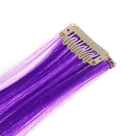 SWACC 12 Pcs Straight One Color Party Highlights Clip on in Hair Extensions Colored Hair Streak Synthetic Hairpieces (Purple)