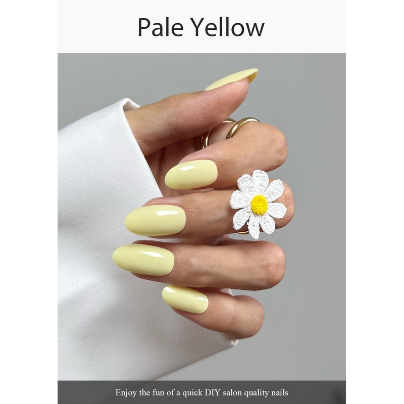 AutyaMee Semi Cured Gel Nail Strips (Pale Yellow), 20 Pcs