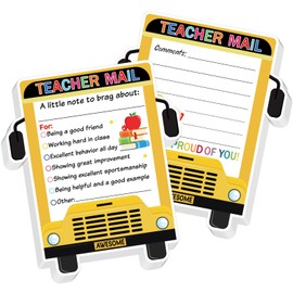 COCHIE Teacher Mail Notes to Parents Classroom Must Haves, Good Behavior Incentive Motivational Cards to Send Home for Elementary Kindergarten Preschool First 1st 2nd Grade Teacher Supplies (Bus)