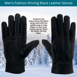 Mens Touchscreen Leather Gloves Thinsulate Lined Thermal Winter Driving Outdoor, L-XL, Black