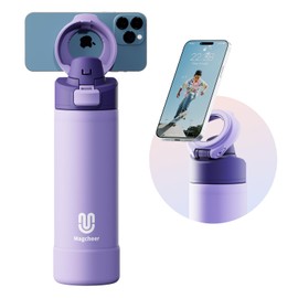 magcheer Insulated Magnetic Water Bottle - Reusable Stainless Steel Bottle with MagSafe Compatible Phone Holder - Keeps Cold for 24 Hours - Perfect for Gym, Sports, and Travel - Lavender 24oz
