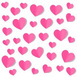 JOICEE 100 PCS 3D Pink Heart Valentine Day Wall Stickers,Waterproof Removable Love Heart Wall Decorations for Bedroom Wedding Anniversary Party Holiday Decor,4 Different Sizes