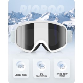 RIOROO Ski/Snowboard Goggles for Men Women, OTG Snow Goggles Anti Fog 100% UV Protection Snowboarding Goggles