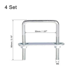 TA-VIGOR 4 sets M6 Square U-Bolts, 50mm Inner Width 80mm Length Steel U-Bolts with Nut, Plate, Washer for Attaching Piping Conduit Cable Tube Brackets Boat Trailer