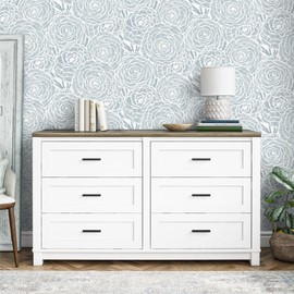 CiCiwind 118 in X 16 in Wallpaper Peel and Stick Wallpaper White and Blue Floral Contact Paper for Cabinets Removable Self Adhesive Wall Paper Vintage Bathroom Decoral Papel Tapiz para Pared