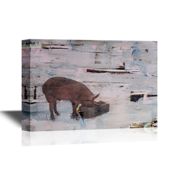 wall26 Pigs Canvas Wall Art - Pig Feeding on Grunge