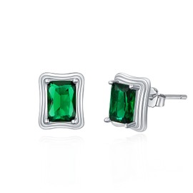 LONAGO 925 Sterling Silver 5mm * 7mm Created Emerald Earrings Green Emerald Cut Stud Earrings for Women
