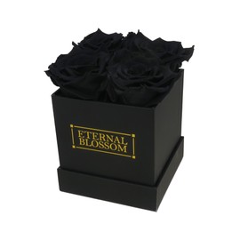 Eternal Blossom 4 Piece Preserved Real Infinity Rose Box | Lasts Over A Year | Black Box | With Gift Box (Midnight Black)