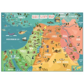 Bible Story Map Poster (Laminated) – 18" x 24" Educational & Kid-Friendly Christian Learning Tool for Classrooms, Homeschool, and Sunday School Embark on a Journey Through Biblical History