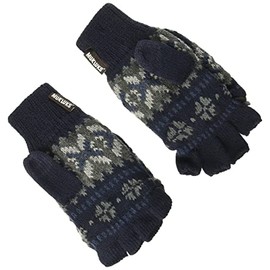 MUK LUKS womens Fairisle Flip Mitten-navy Grey Winter Gloves, Navy/Grey, One Size US