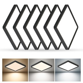 TLZ TLZ LIGHTING 12 Inch 6PK Square LED Flush Mount Ceiling Light, 30W, 3000LM 3000K/4000K/6000K CCT Selectable, Square LED Flat Panel Ceiling Light Fixture for Bedroom,Kitchen,Living Room (Black)