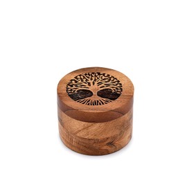 Samhita Handmade Acacia Wood Urn for Human Ashes, Tree of Life Wooden Box Urns for Ashes - Cremation Pet Urns for Dogs Ashes, Urn for Ashes (3.5" x 3.5" x 2.5")