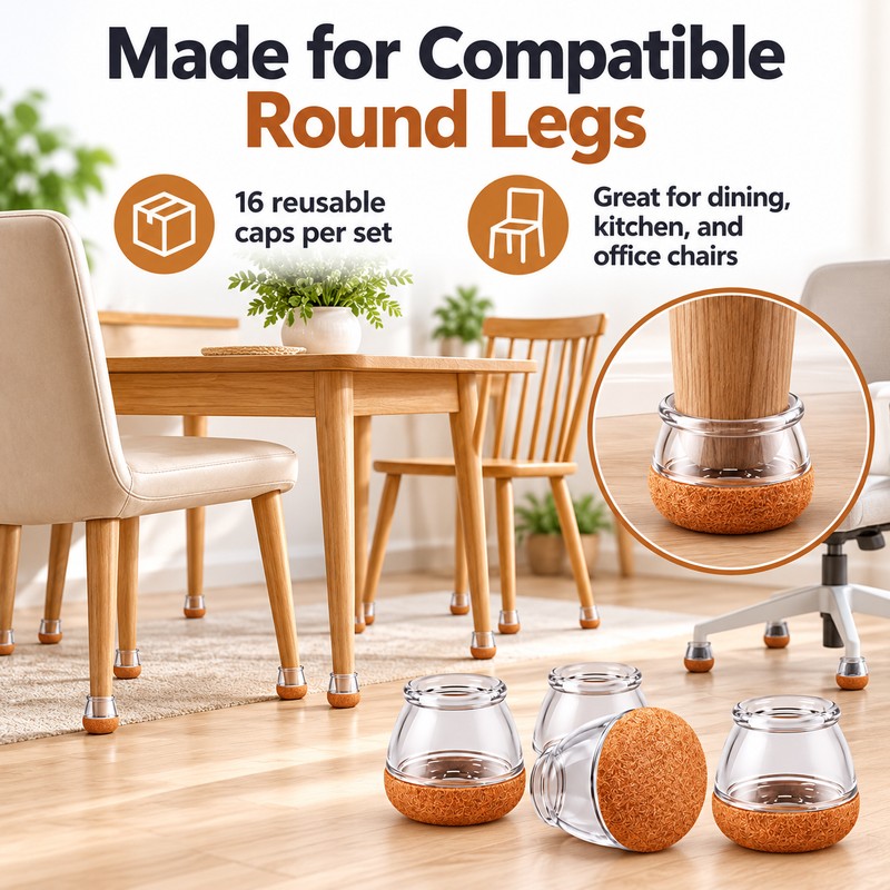 Round Silicone Chair Leg Caps for Floor Protection – 16