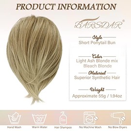 Barsdar- Extensión de cola de caballo con moño, extensiones de cabello sintético liso, extensiones de moño de cola de caballo completamente cortas, ac