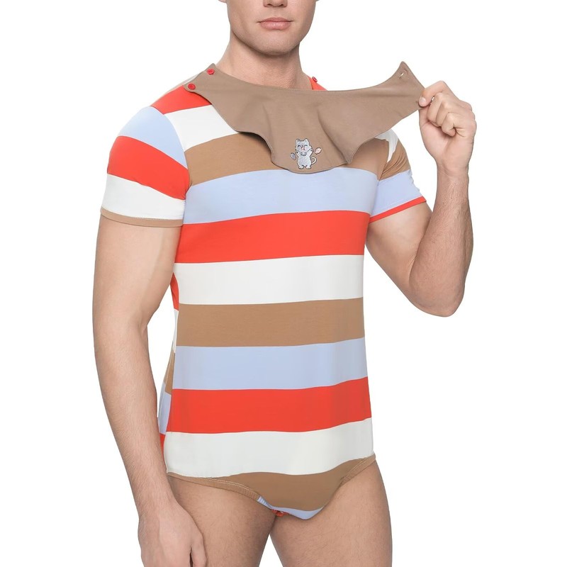 Landofgenie Onesie Pyjamas with Drooling Bib for Men Short Sleeve