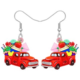 DUOWEI Acrylic Christmas Truck Tree Garland Earrings Drop Dangle Jewelry For Women Festival Gifts (Valentines Truck B)