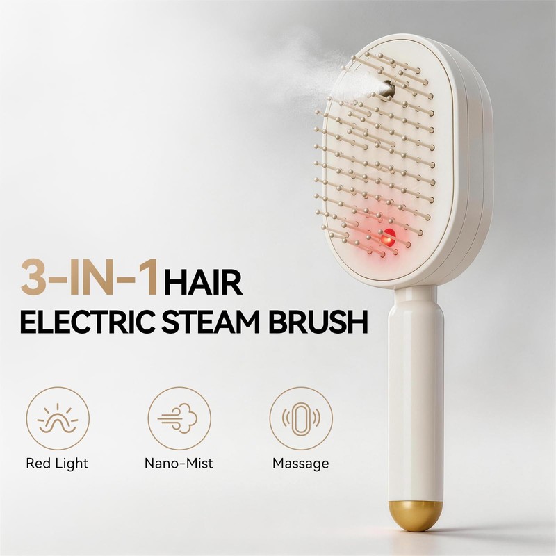 Electric Spray Air Cushion Massage Comb & Hair Steamer, Self-Cleaning