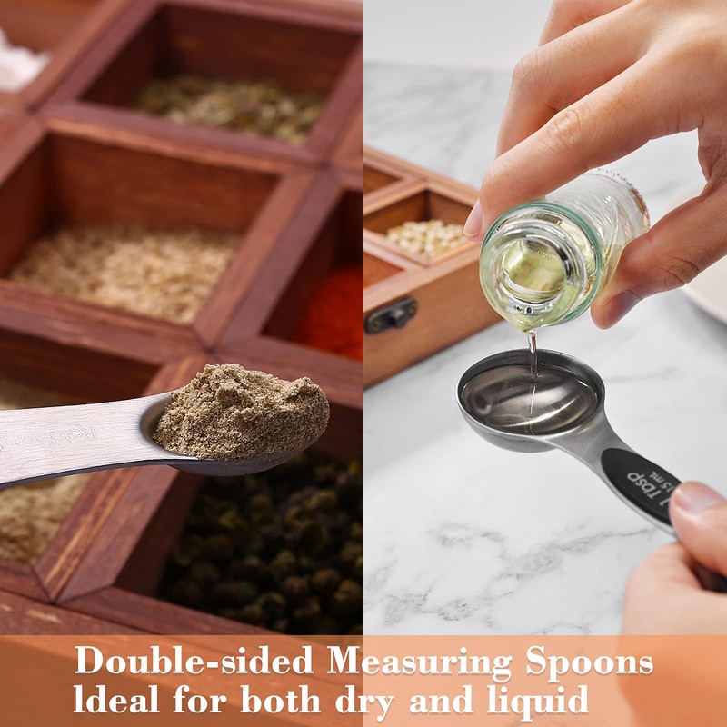 Rainberg Magnetic Measuring Spoon Set of 8 Stainless Steel Metal
