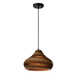 Edvivi Nordic Pendant Light, Modern Black Hanging Light Fixture with Brown Origami Paper Shade, Adjustable Height Hanging Lamp for Bedroom, Kitchen, Living Room, Dining Table