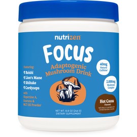 Nutricost Nutrizen AM Focus Adaptogenic Mushroom Drink (Hot Cocoa Flavored) 30 Servings - Includes Reishi, Lion's Mane, Shiitake, Cordyceps