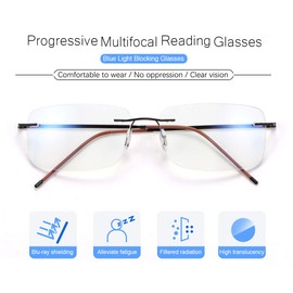 LJIMI Gafas de lectura sin montura multifocales progresivas para mujeres y hombres titanio ultraligero anti bloqueo de luz azul lectores presbicia progresivo de enfoque múltiple gafas de ordenador