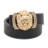 QHA Mens Womens Lion Diamond Designer Leather Belt Gold Black